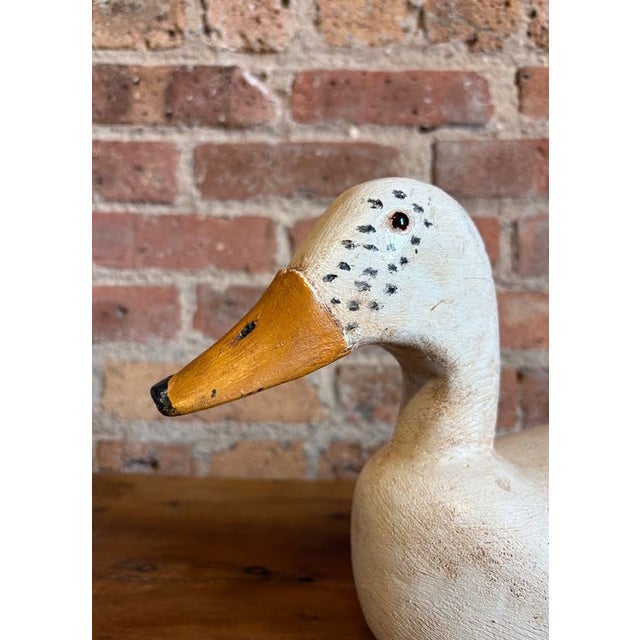 American Vintage Hand-Carved White Pekin Duck Wooden Decoy For Sale - Image 3 of 15