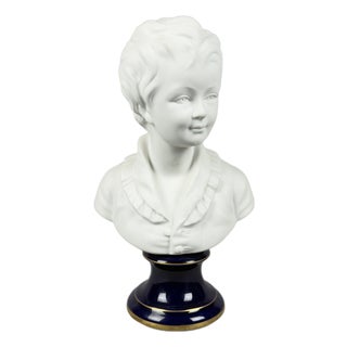 Sculpture Bust of a Child in Biscuit Porcelain from C. Tharaud, Limoges, 20th Century For Sale