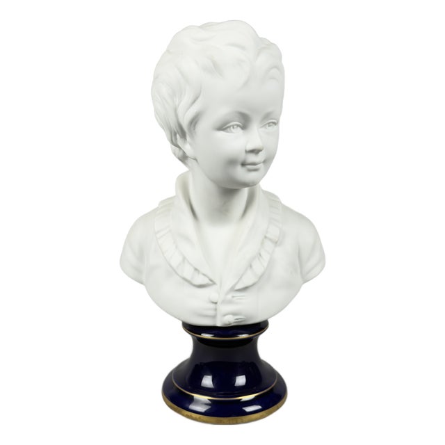 Sculpture Bust of a Child in Biscuit Porcelain from C. Tharaud, Limoges, 20th Century For Sale