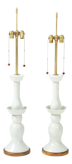 Marbro Lamp Company 1950's Large Porcelain And Brass Table Lamps - A Pair