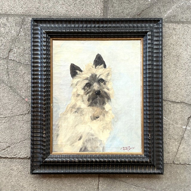 Vintage Boho Original Dog Portrait on Canvas For Sale In West Palm - Image 6 of 12