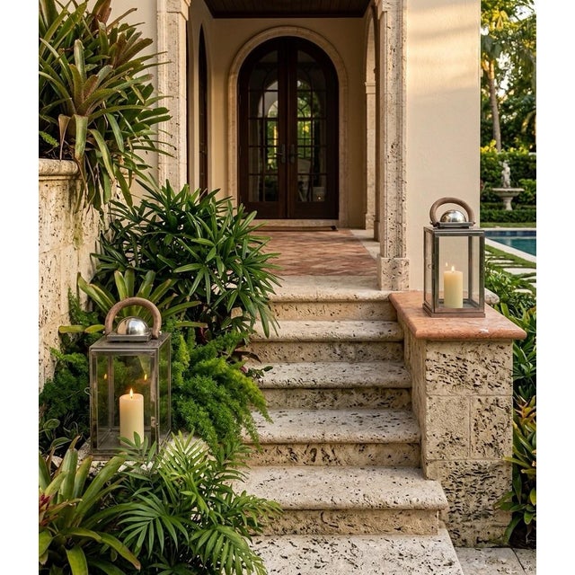 Traiditional Artisan Nickel-Finish Glass Lanterns With Driftwood Handles - a Pair For Sale - Image 11 of 12