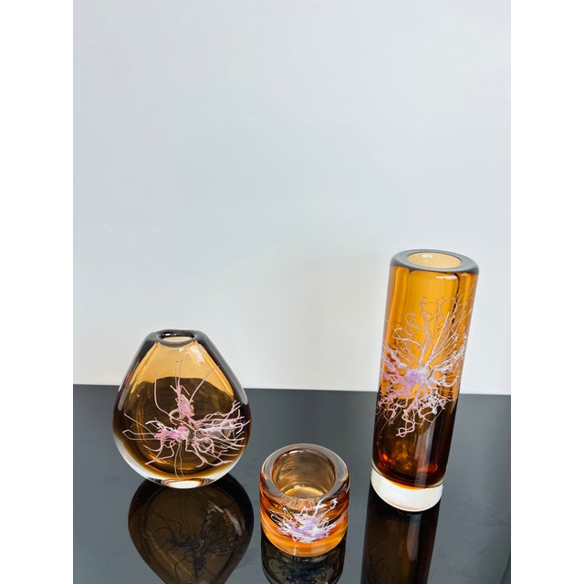 Glass Model 8316 Art Glass Vases & Ashtray Collection by Petr Hora for Škrdlovice, Czechoslovakia, 1983, Set of 3 For Sale - Image 7 of 18