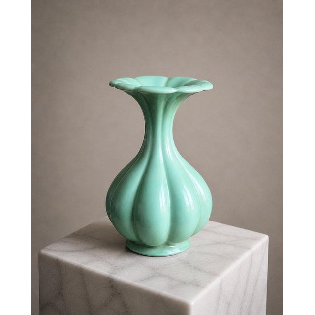 Art Deco Green Lobed Ceramic Vase by Arthur Percy for Gefle Celadon, Sweden, 1930s For Sale - Image 4 of 9