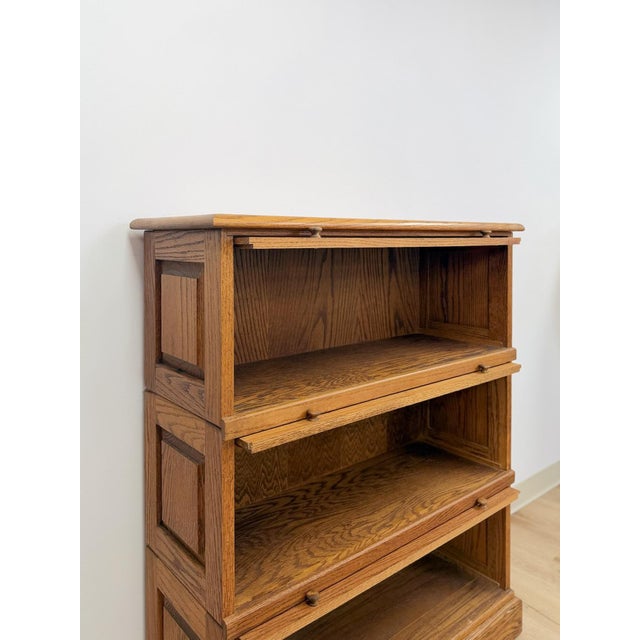 Antique Oak Four-Piece Barrister Cabinet With Glass Flip-Up Doors for Library For Sale - Image 12 of 17