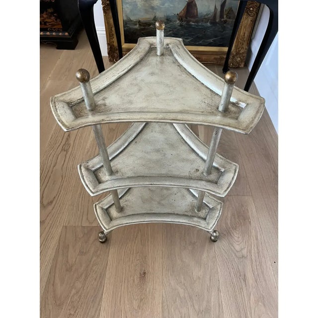 Contemporary Attributed to Jacques Garcia for Baker Furniture 3 Tiered Silver and Gold Leaf Side Table For Sale - Image 3 of 7