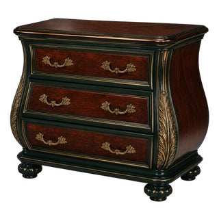 Vintage Bombay Bombe Chest in Emerald City Mahogany Finish With Gold Gilded Accents For Sale