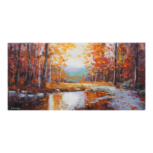 Original Oil Landscape, Forest Stream in Autumn Scenery
