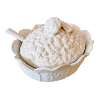 Vintage Cabbage Cauliflower Vegetable Soup Tureen With Ladle Made in Portugal For Sale