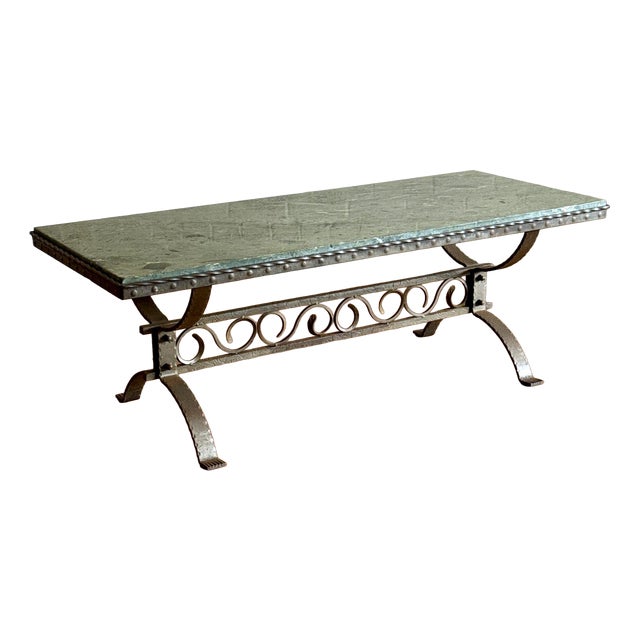 Iron & Green Marble Coffee Table For Sale