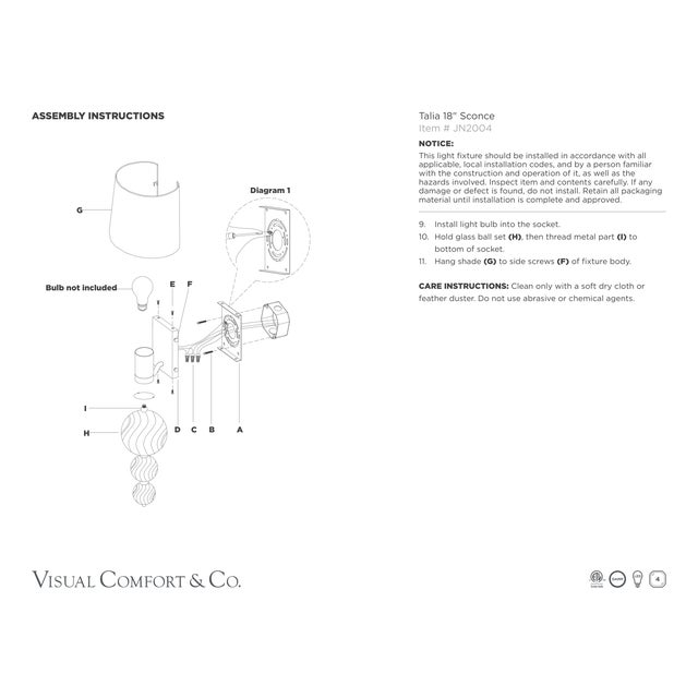 Julie Neill for Visual Comfort Signature Talia 18" Sconce in Burnished Silver Leaf and Clear Swirled Glass with Linen Shade For Sale In Houston - Image 6 of 6