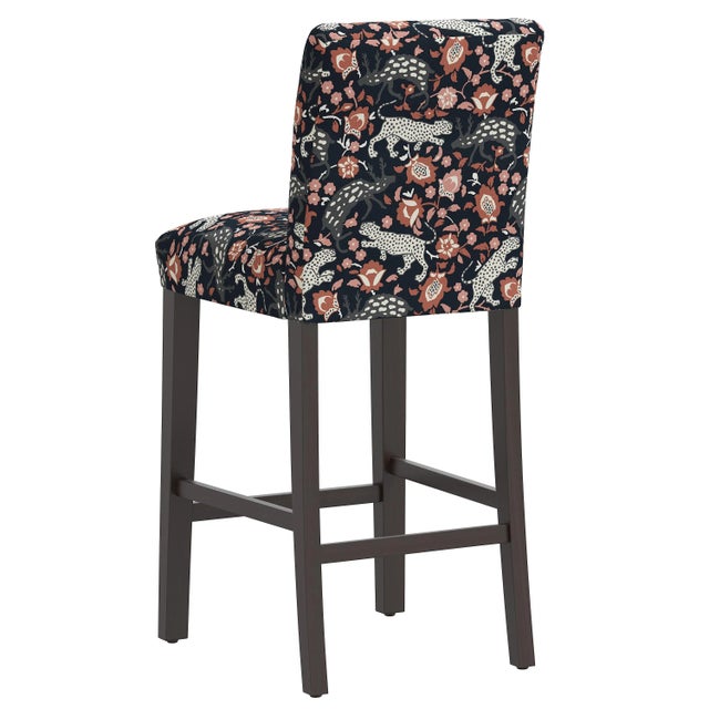 Spritely Home Chelsea Bar Stool in Coral Navy Leopard For Sale - Image 4 of 8