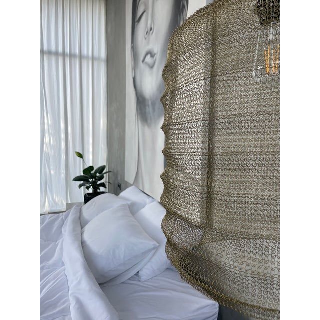 21st Century Handcrafted Knitted Lamp Wavy Bell in Gold Color, D35cm For Sale - Image 4 of 12