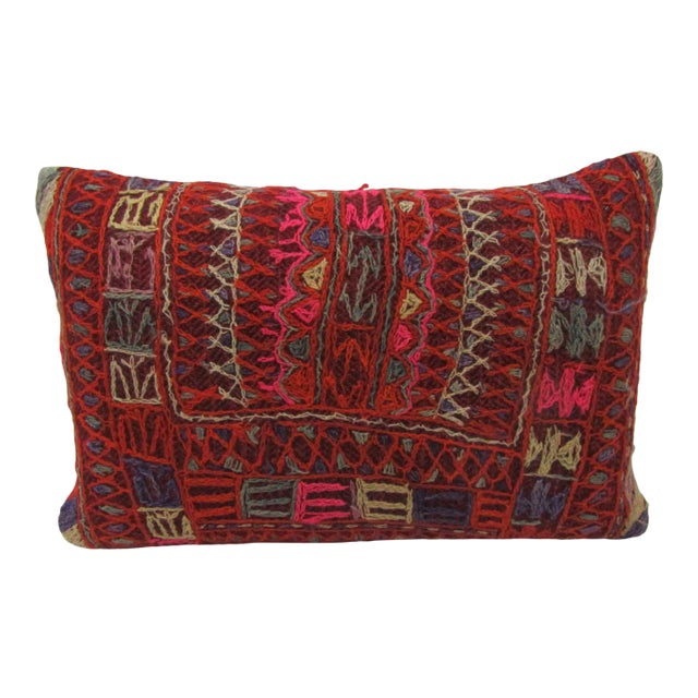 Red Embroidered Kilim Pillow For Sale