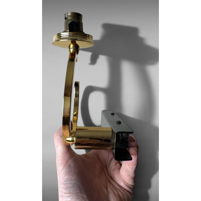 Mid 20th Century Maison Lunel Style Pair of French Modernist Brass and Opaline Glass Sconces - a Pair For Sale - Image 16 of 18