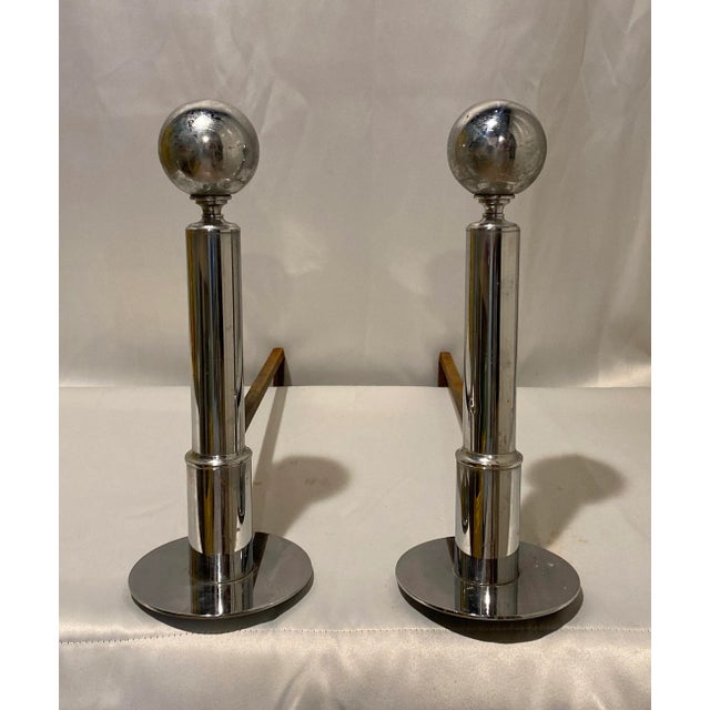 Art Deco Chrome Fireplace Andirons a Pair For Sale - Image 4 of 4