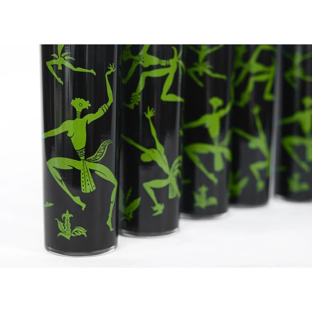 Mid-Century Modern Mid Century Federal Glass Josephine Baker African Dancers Highballs Tumblers Drinking Glasses Barware - Set of 6 For Sale - Image 3 of 7
