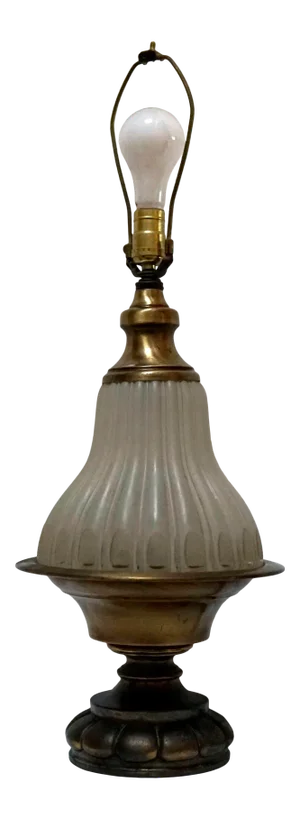 Early 20th Century Art Deco Frosted Glass and Brass Table Lamp