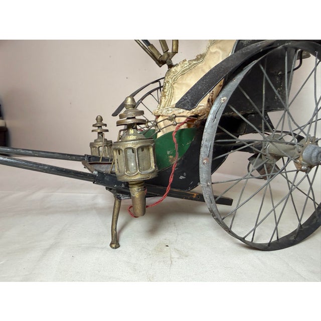 Antique 19th Century Handmade Mixed Media Tole Running Rickshaw Mini Sculpture For Sale - Image 17 of 18