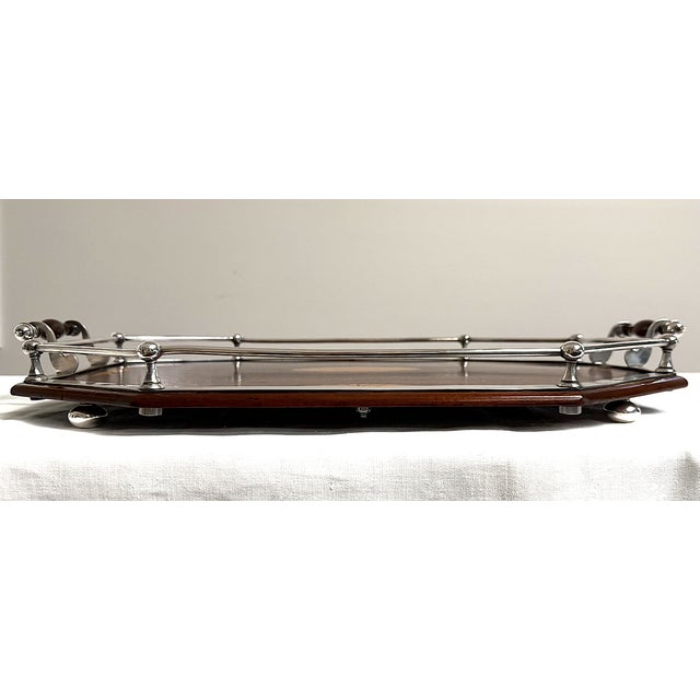 Antique English Silver and Mahogany Gallery Tray For Sale - Image 11 of 18