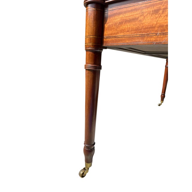 Traditional Vintage Baker Furniture Mahogany & Tooled Leather Partner's Writing Desk – "Crown & Tulip" Era For Sale - Image 3 of 12