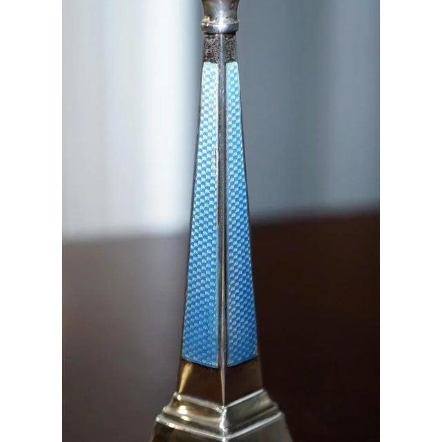 Sterling Silver & Guilloche Enamel Candlesticks by Charles Green & Co, 1927, Set of 2 For Sale - Image 9 of 18