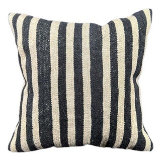 Turkish Hemp Pillow Cushion Natural Beige Black Pillow Cushion Cover 20"x20" For Sale