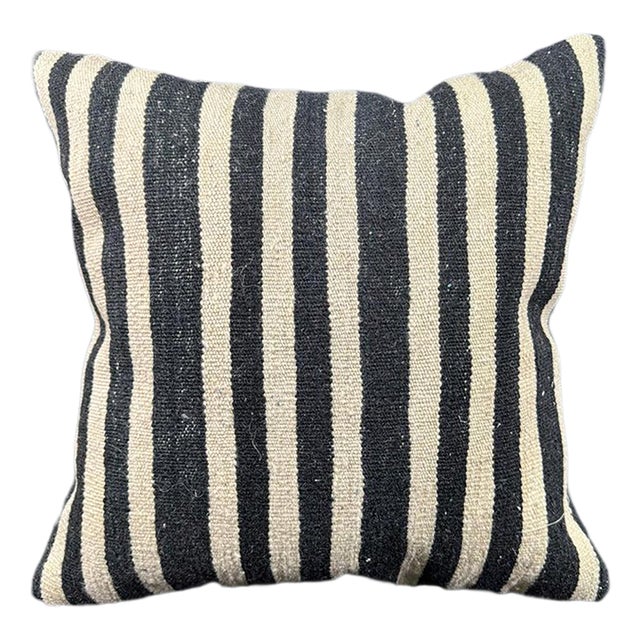 Turkish Hemp Pillow Cushion Natural Beige Black Pillow Cushion Cover 20"x20" For Sale