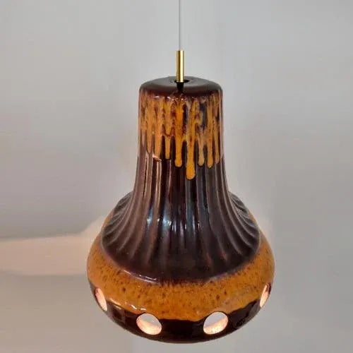 Brown Glazed Ceramic Pendant Light, Germany, 1970s For Sale - Image 6 of 13
