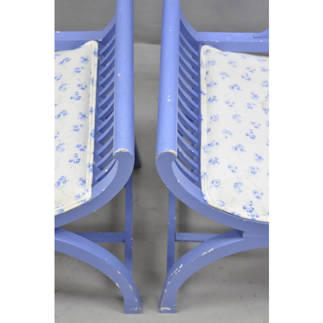 Vintage Hollywood Regency Italian Style Blue Curule X-Frame Arm Chair - A Pair For Sale - Image 10 of 15