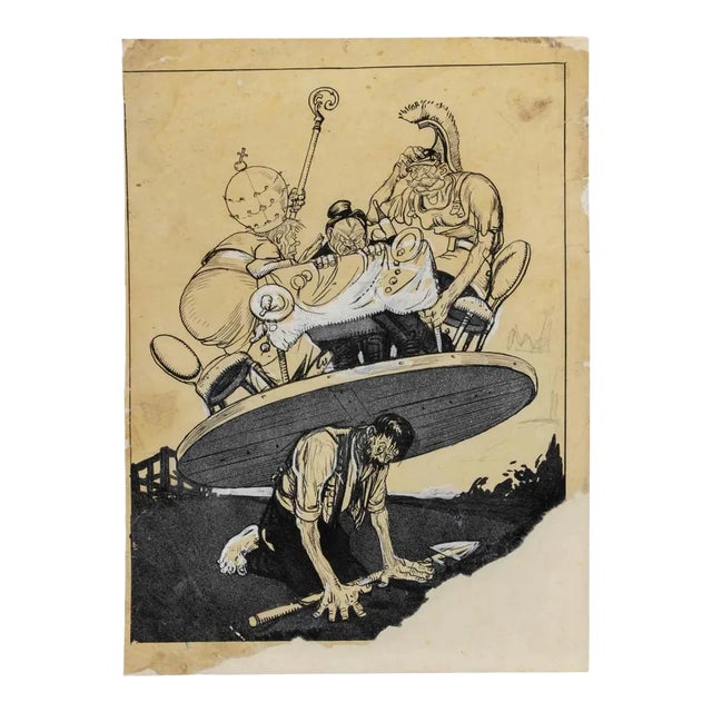 Gabriele Galantara, The Evening Feast, Mixed Media Drawing, 1908 For Sale