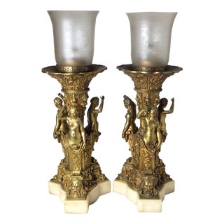 1900 Bronze and Marble Large Garniture Lamps - a Pair For Sale