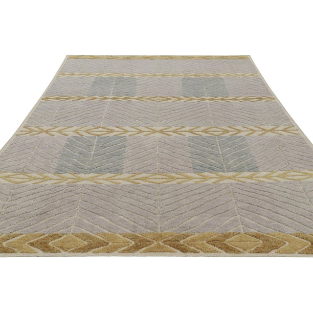 Rug & Kilim Rug & Kilim’s Scandinavian Style Rug With Gray and Beige-Brown Geometric Patterns For Sale - Image 4 of 7