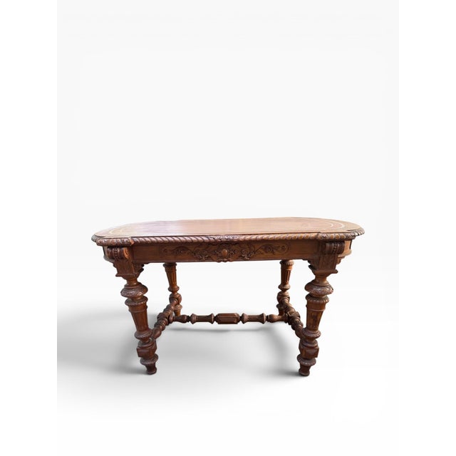 Renaissance Revival Oak Writing Desk With Tooled Leather Top, Late 19th–Early 20th Century For Sale - Image 4 of 18