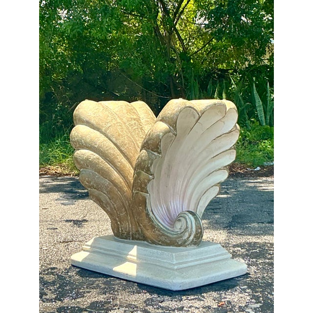 Plastic Vintage Coastal Plaster Clam Shell Table Pedestal For Sale - Image 7 of 10