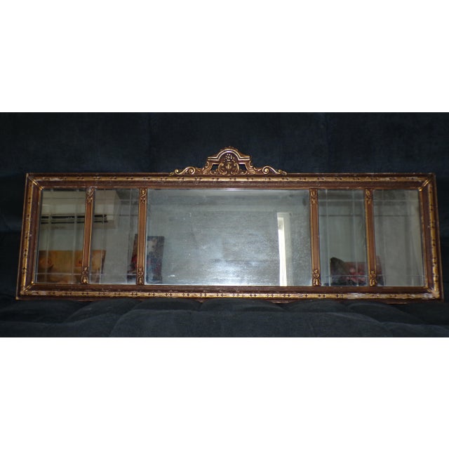 Wood Vintage Art Nouveau Etched Framed Gold Gilt Gesso Buffet Mantle Mirror For Sale - Image 7 of 12