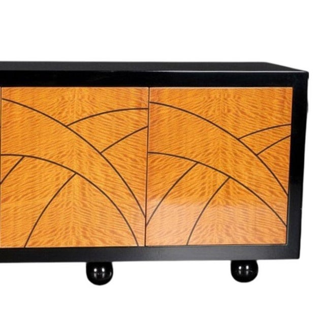 Paint 1980s Pace Collection “Boca” Credenza With Birdseye Maple Doors & Black Lacquer Frame, Attributed For Sale - Image 7 of 7
