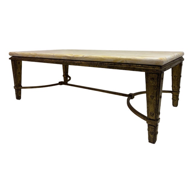 Mid-Century Modern French Gilded Iron and Onyx Coffee Table, 1960s For Sale