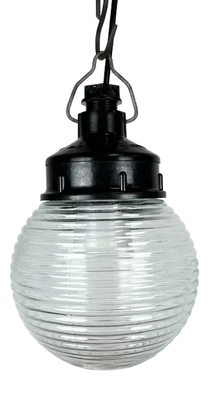 Industrial Bakelite Pendant Light with Ribbed Glass, 1970s