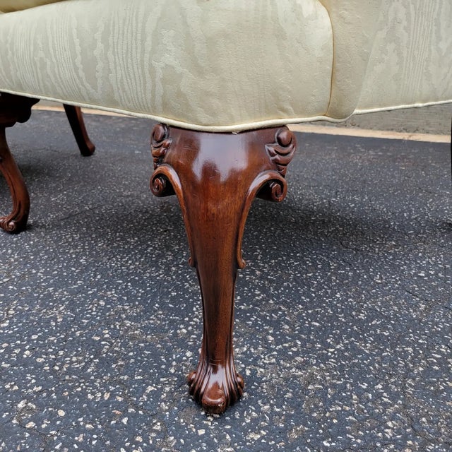 Pair of Southwood Queen Anne Wingback Chairs in Ivory Damask For Sale In Raleigh - Image 6 of 15