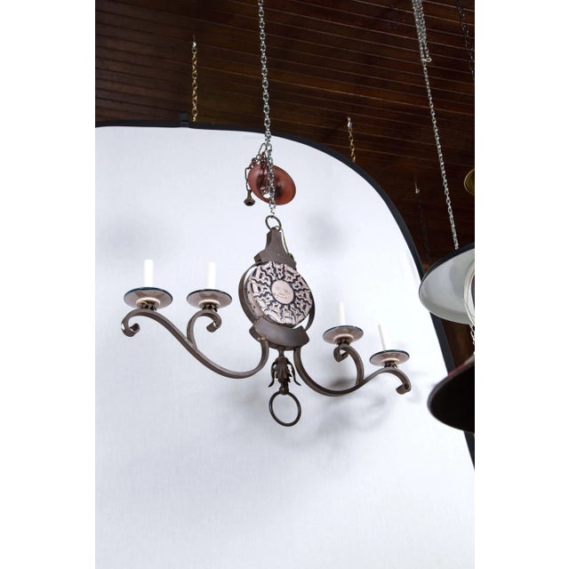 Traditional 1970s Vintage Wrought Iron and Ceramic Chandelier For Sale - Image 3 of 8