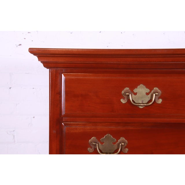 Ethan Allen Early American Queen Anne Solid Cherry Wood Highboy Dresser For Sale - Image 9 of 13