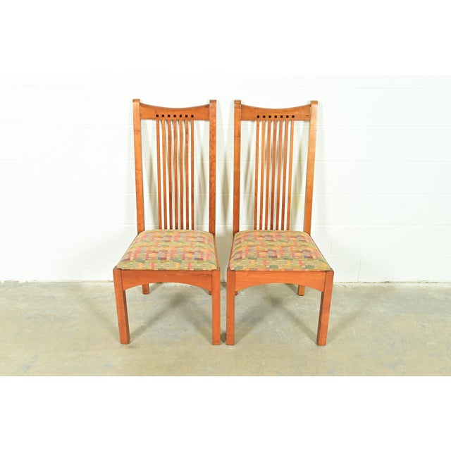 An exceptional pair of Mission or Arts & Crafts style high back spindle side chairs or dining chairs By L. & J.G. Stickley...