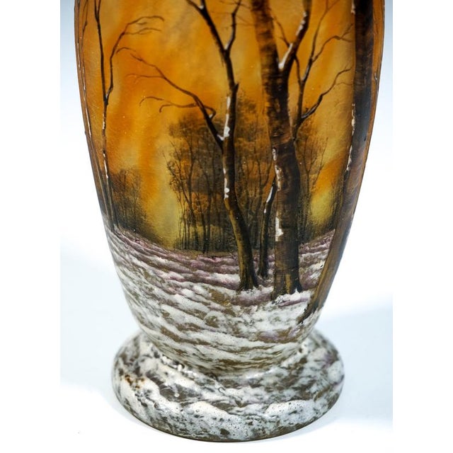 Glass Art Nouveau Cameo Vase with Winter Landscape from Daum Nancy, France, 1900 For Sale - Image 7 of 9