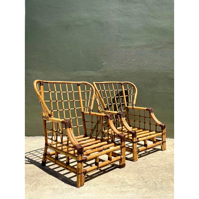 Vintage Grid Rattan High Back Chairs - Pair For Sale - Image 12 of 12