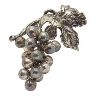 Vintage Italian Handmade Genuine Silver Bunch of Grapes Large Miniature Figurine For Sale