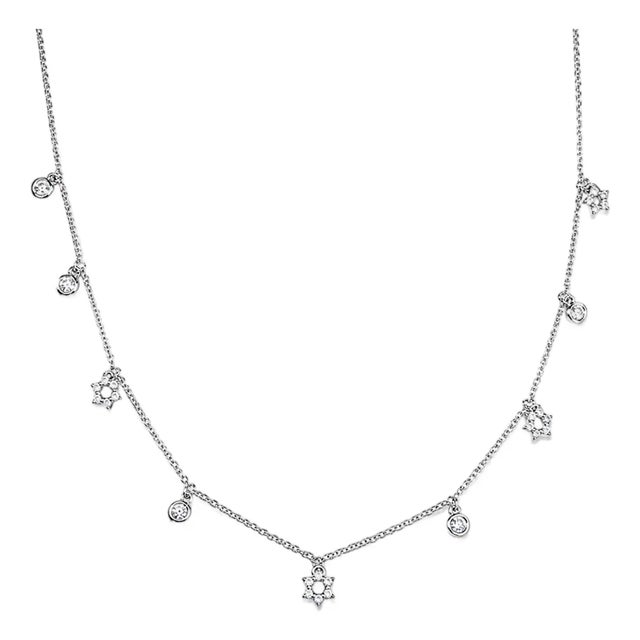 Late 20th Century 14K White Gold Diamond Star of David Station Necklace Estate For Sale