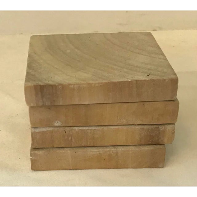 Brutalist Vintage Wooden Square Coasters - Set of 4 For Sale - Image 3 of 8