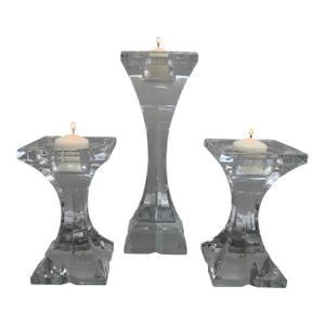 Vintage Crystal Glass Set of Three Candleholders- Set of Three