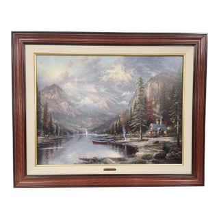 Vintage Thomas Kinkade Mountain Majesty " Beginning of a Perfect Day 3" Canvas Lithograph #14 For Sale